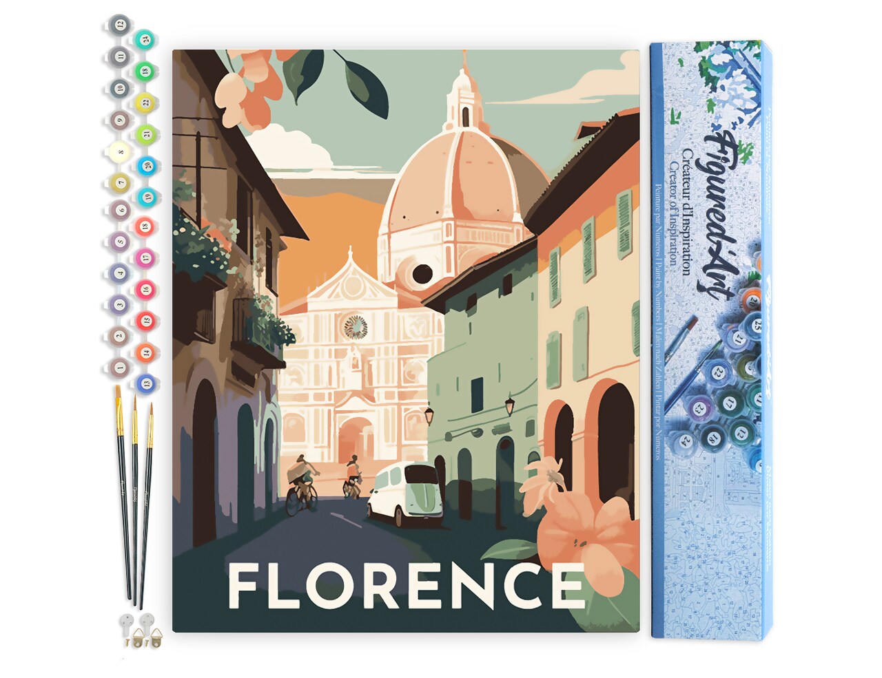 Figured'Art Paint by Numbers for Adults Travel Poster Florence 16"x20" - Craft Art Painting DIY Kit Rolled Canvas Without Frame